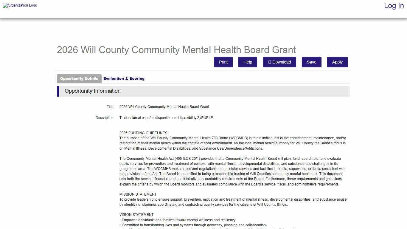 Euna Grants - Will County, IL - 2026 Will County Community Mental Health Board Grant